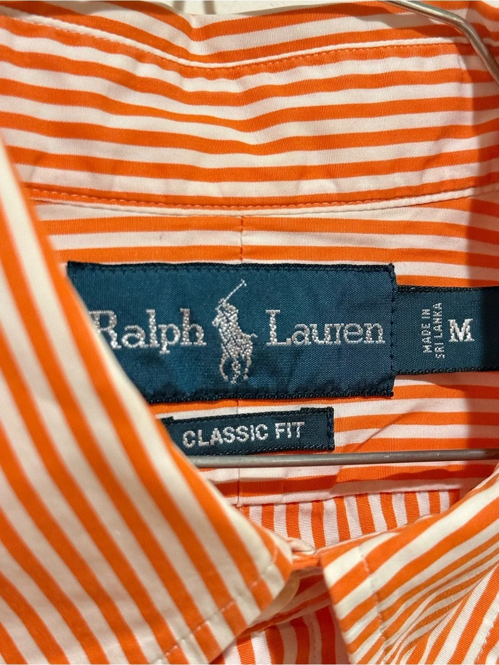 Ralph Lauren Orange and White Striped Button-Down Classic Fit Shirt Medium - Picture 4 of 9